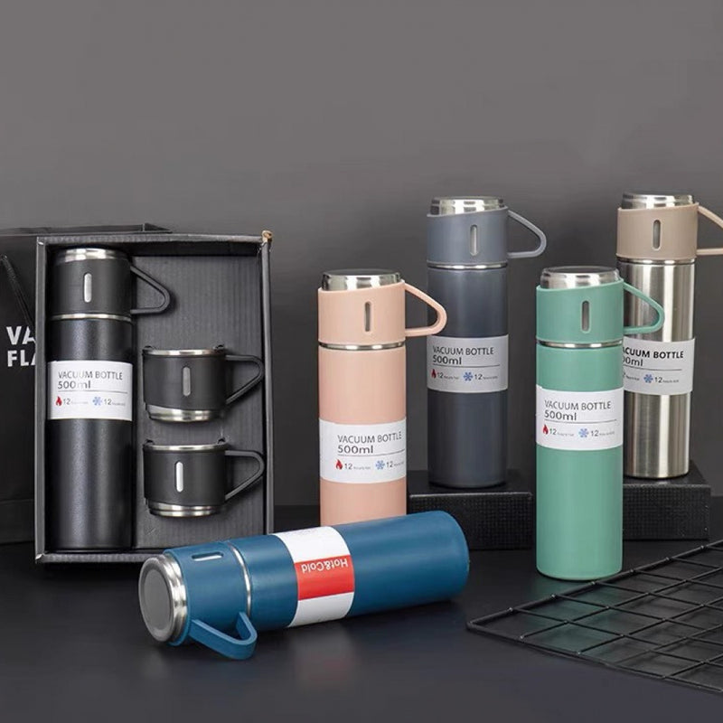 KIT GARRAFA E XÍCARAS TÉRMICAS VACUUM FLASK 500ML